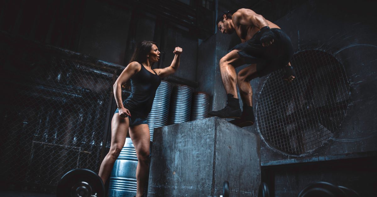 man and woman doing functional plyometrics and building strength