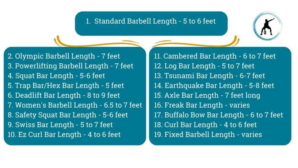 Barbell length of different types of barbells.